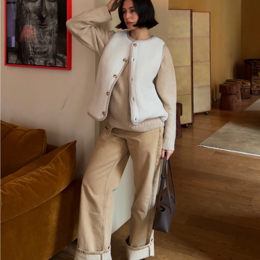 Sezane Fred Jacket, Reversible, Beige Ecru Tiles